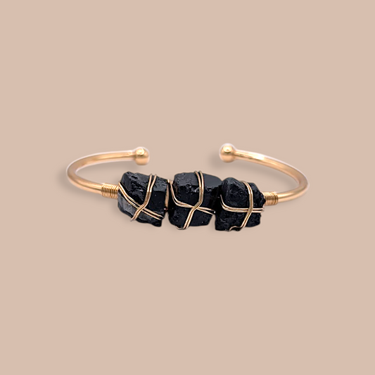 Black Tourmaline Triple Balance Cuff Bracelet