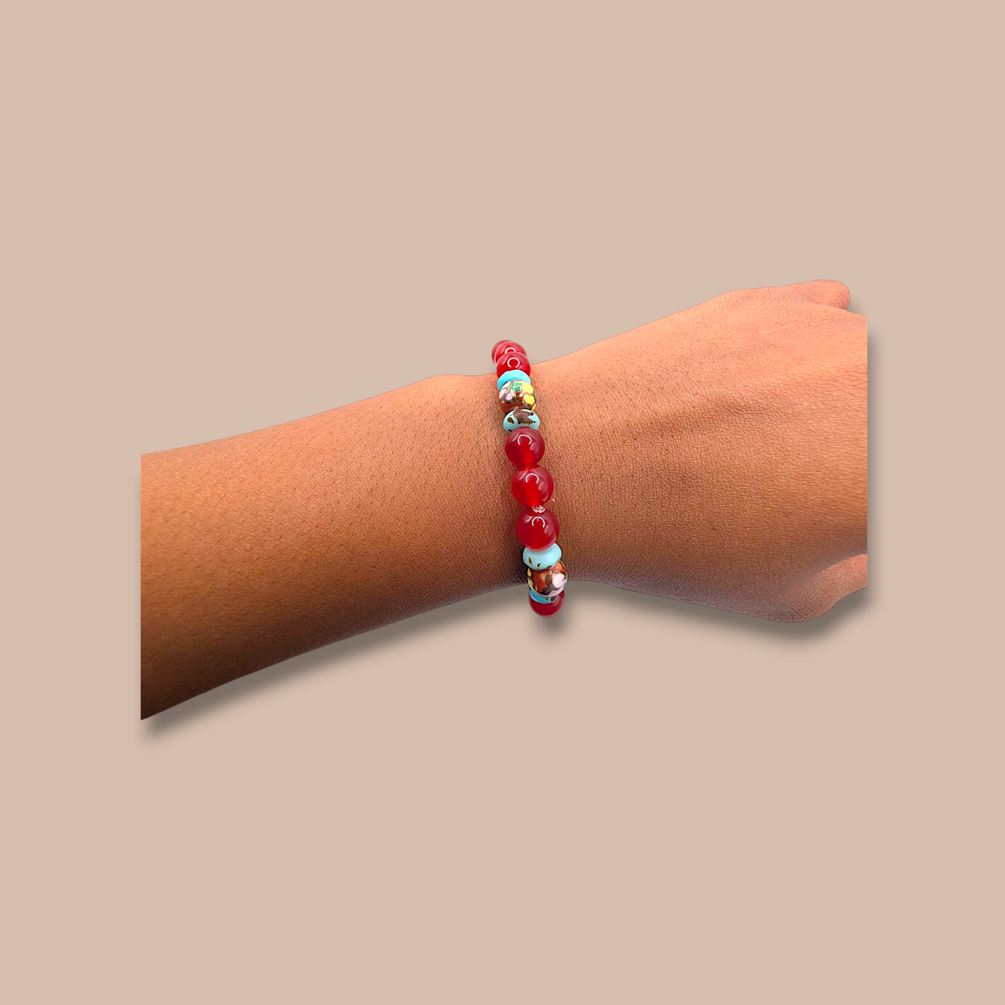 Boho Red Jade Bead Bracelet
