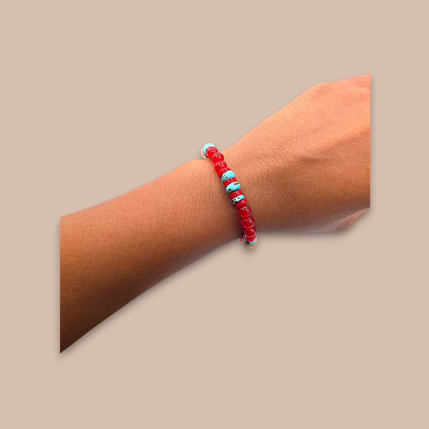 Red Jade & Turquoise Boho Bracelet