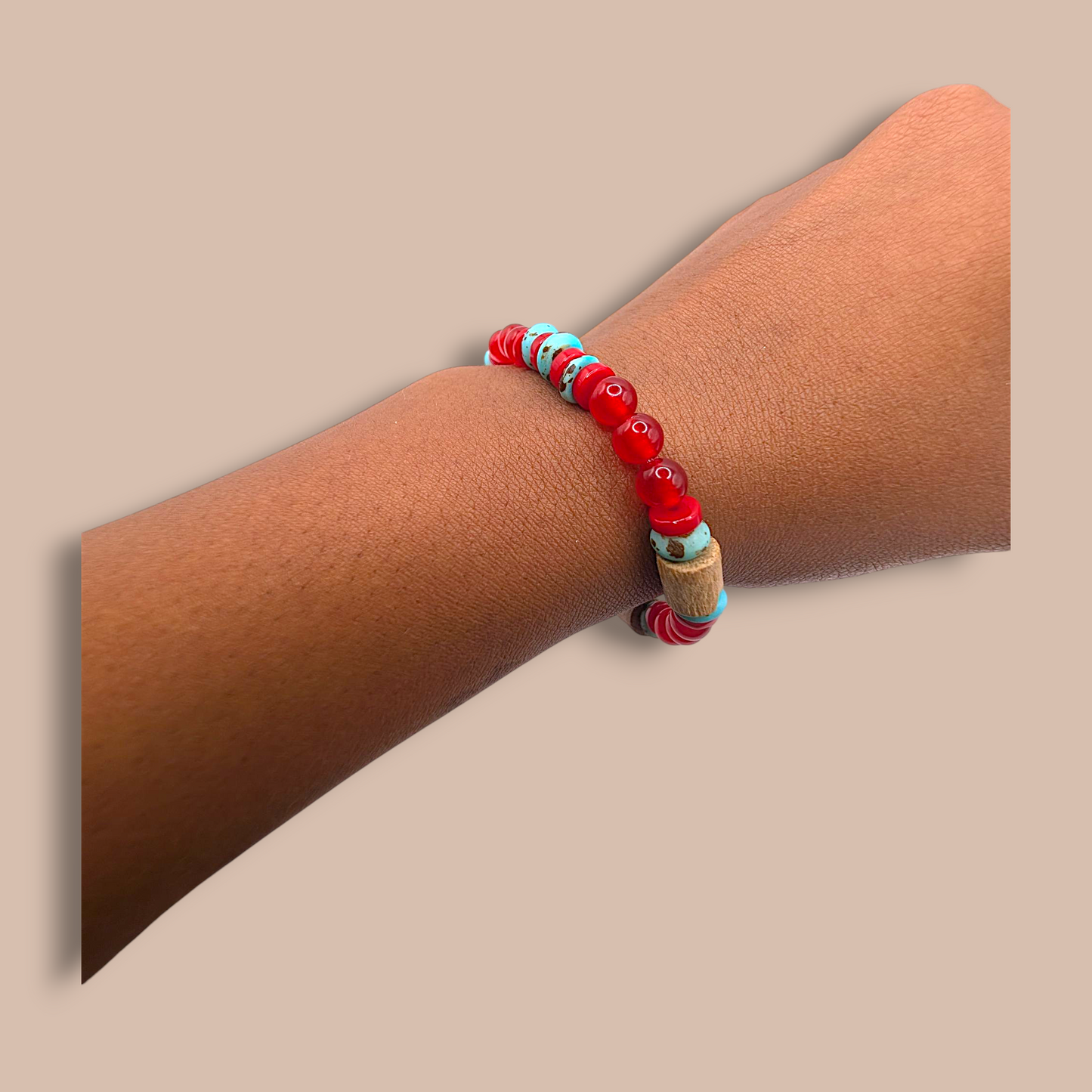 Red Jade & Turquoise Boho Bracelet