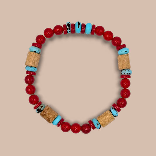 Red Jade & Turquoise Boho Bracelet