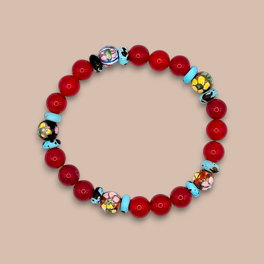 Boho Red Jade Bead Bracelet